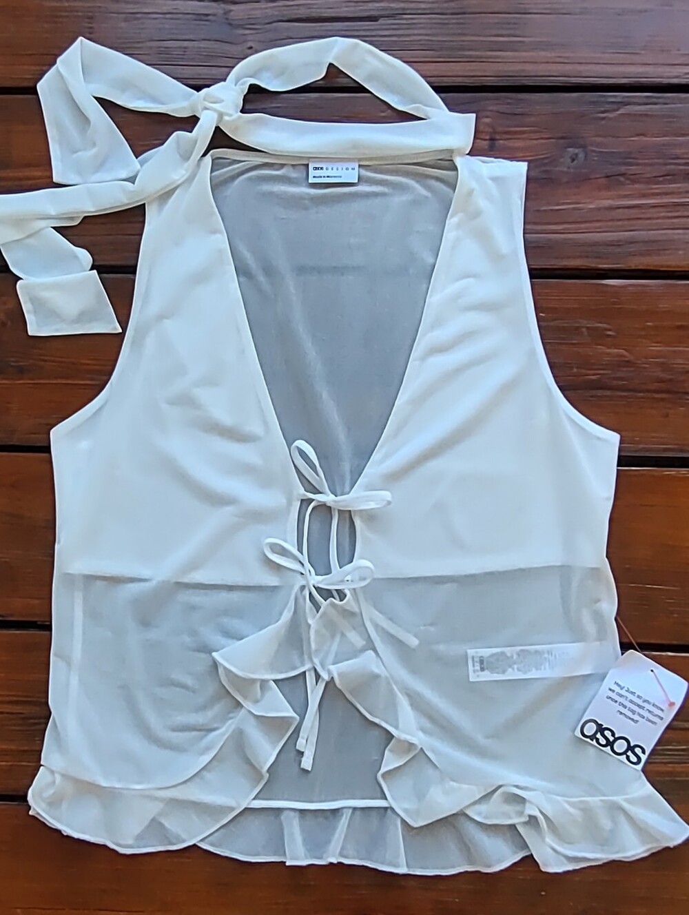 ASOS Design Ivory Ruffle Vest Top w/ Scarf Tie-Front Sz Medium Romantic Glam - Picture 5 of 7